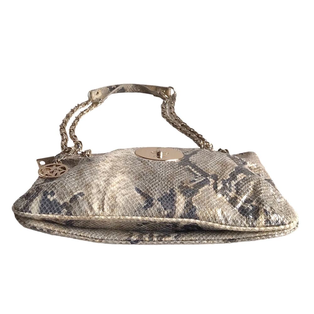 DKNY Snakeskin Chain Strap Shoulder Bag Convertible Zip Top Metallic Going Out - Picture 11 of 16